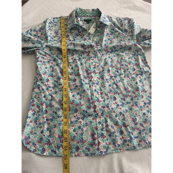 Talbots Floral Button Collared Blouse Womens Size MP Blue Classic Comfort NWT - Picture 7 of 8